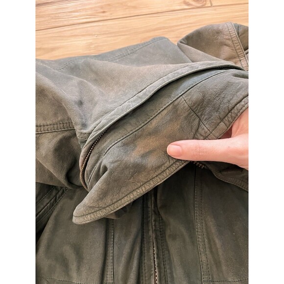 Vintage 80s 90s Grunge 100% Leather Worn Forest Green Heavy Coat Jacket Men's M - Picture 14 of 14